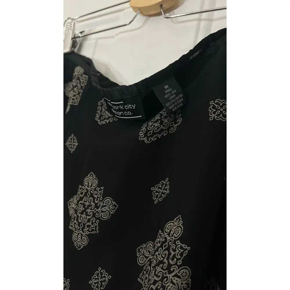 Vintage 90s 100% Silk Black Midi Skirt Geometric Whimsigoth M - Picture 9 of 9